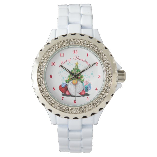 Montre Gnome cadeau de veille de Noël avec cadeaux (devant)