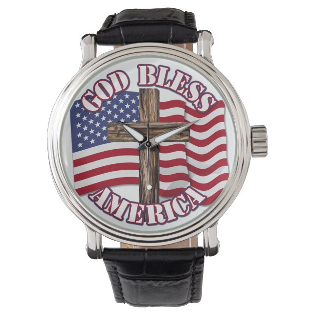 Montre God Bless American with Usa Flag & Cross (devant)