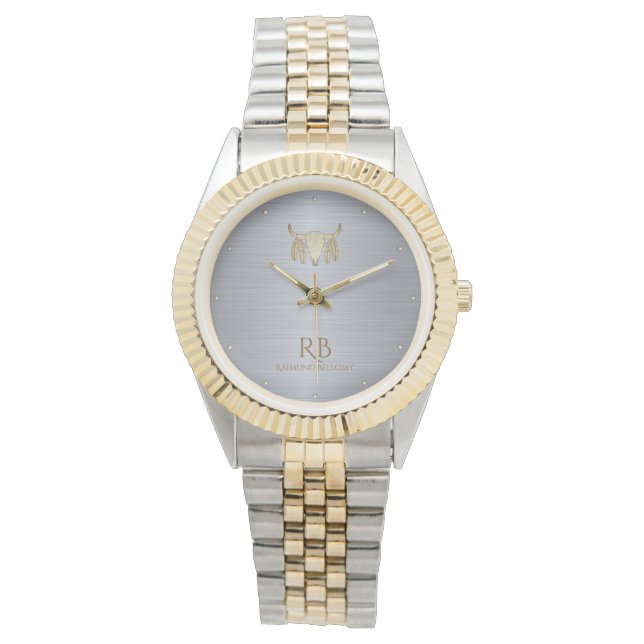 Montre Gold Buffalo Skull Silver Metallic Watch (devant)