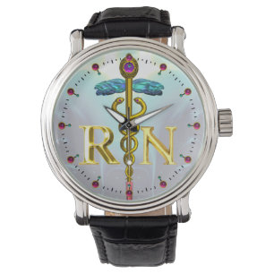 Montre GOLD CADUCEUS REGISTERED NURSE SYMBOL / Teal Blue
