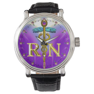 Montre GOLD CADUCEUS SYMBOLE INFIRMIER INSCRIT /Purple