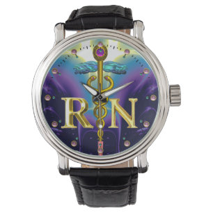 Montre GOLD CADUCEUS SYMBOLE INFIRMIER INSCRIT Purple Blu
