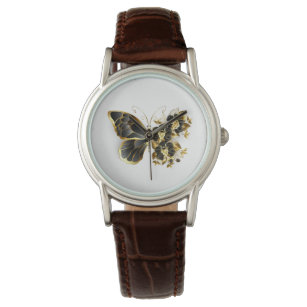 Montre Gold flower Butterfly with Black Orchid