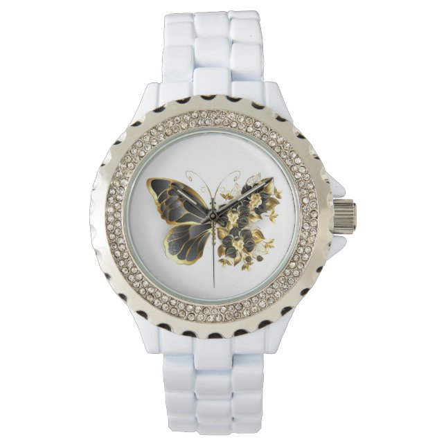 Montre Gold flower Butterfly with Black Orchid (devant)