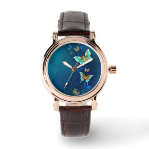 Montre Golden Butterflies on a Blue Background
