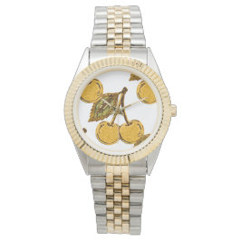 Montre Golden Metallic Cherries Pattern