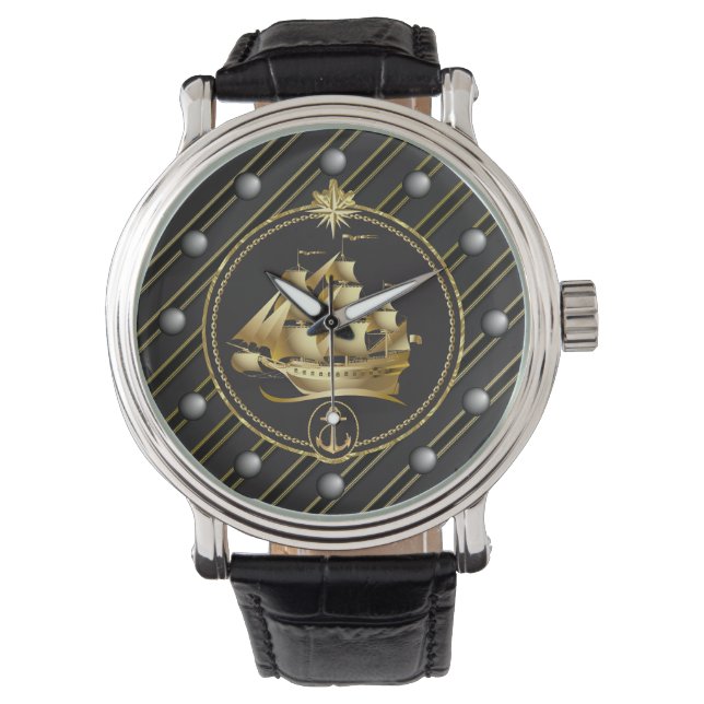 Montre Golden Metallic Voilier & Ancre Gold Stripes (devant)