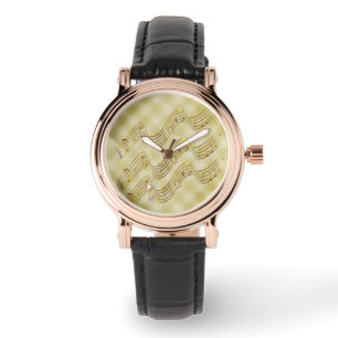 Montre Golden Music Notes Carré Face Black Leather Watch