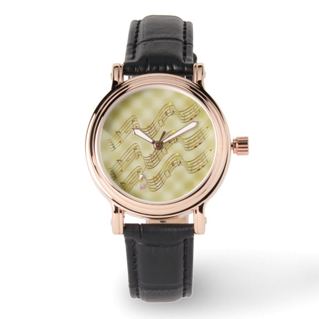 Montre Golden Music Notes Carré Face Black Leather Watch (Recto)