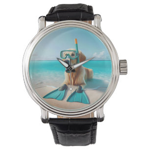 Montre Golden Retriever portant tuba et palmes