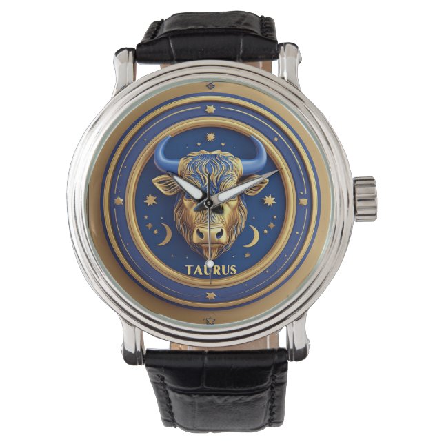 Montre Golden Taurus Bull In Cosmic Zodiac Circle (devant)