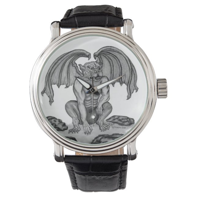 Montre Golem Gargoyle, design noir et blanc (devant)