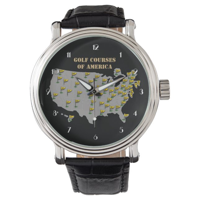 Montre Golf Parcours D'Amérique Carte Wrist Watch (devant)