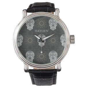 Montre Gothique crâne de sucre et Motif géométrique gr