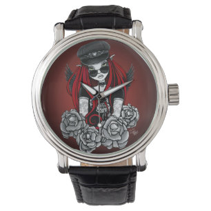 Montre gothique de noir de tatouage d'ange de