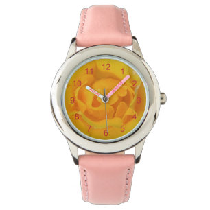 Montre Gouttes d'eau de rose jaune romantique
