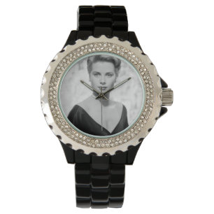 Montre Grace Kelly, 1955 Rhinestone Black Enamel Watch