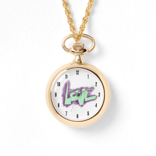 Montre graffiti d'amour violet vert menthe typographie po