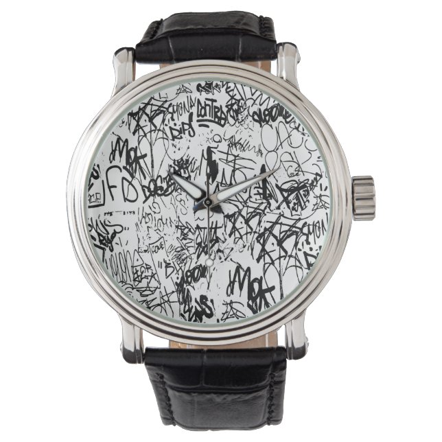 Montre Graffiti noir et blanc Collage Abstrait (devant)