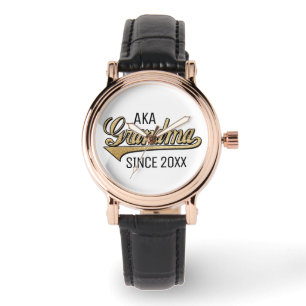 Montre Grand-mère Carré en cuir noir