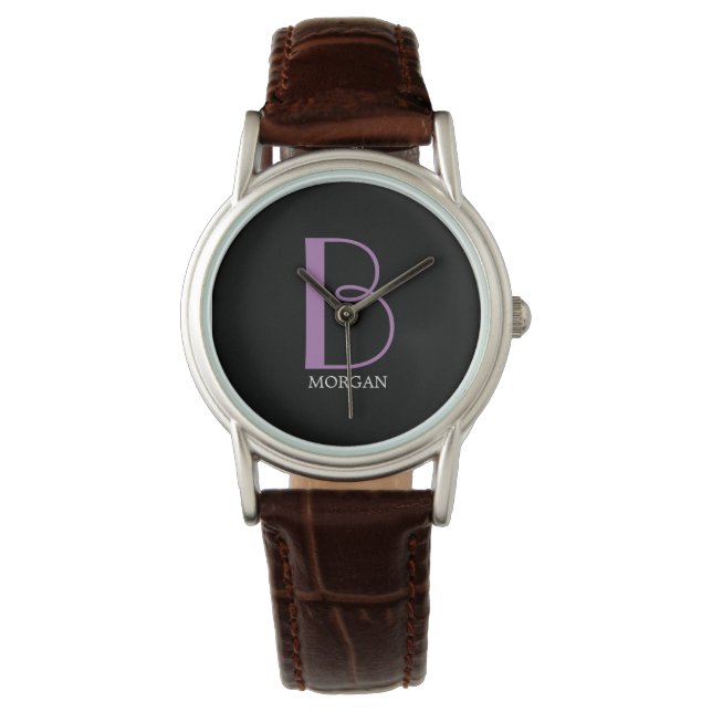 Montre Grand monogramme et nom, Lavande/Texte blanc, noir (devant)