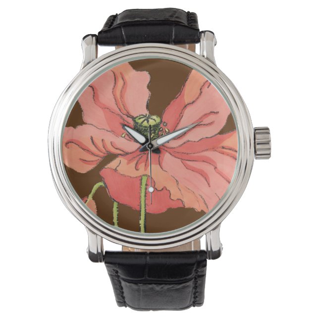 Montre Grande Fleur rose avec Arrière - plan rouge profon (devant)