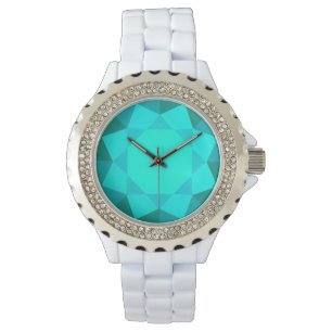 Montre Grande perle en faux aquamarine