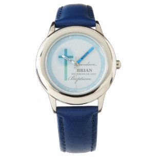 Montre Grandson Baptême bleu dentelle personnalisée