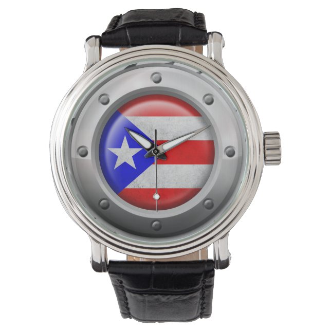 Montre Graphique industriel en acier drapeau de Porto Ric (devant)