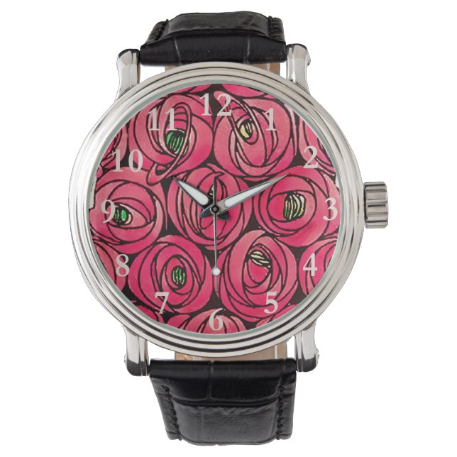 Montre Graphique rose Art Nouveau Rennie Macintosh (devant)