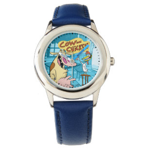 Montre Graphique souriant de vache et de poulet
