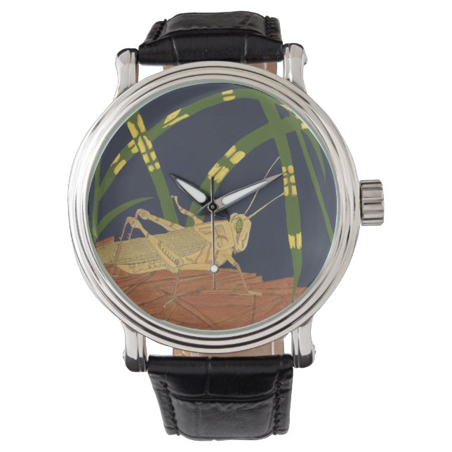 Montre Grasshopper en Grass vert sur Arrière - plan bleu (devant)