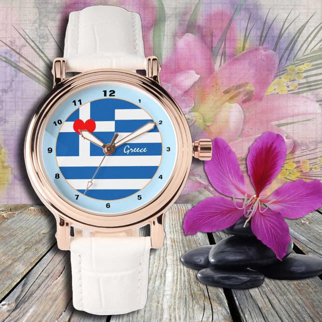 Montre Grec Drapeau, avec Coeur /amour Grèce (Créateur téléchargé)