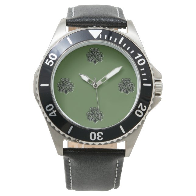 Montre Green grundge trendy man shamrock irlandais chance (devant)