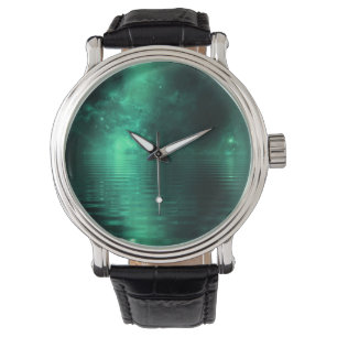 Montre Green Northern Lights Galaxy Planet