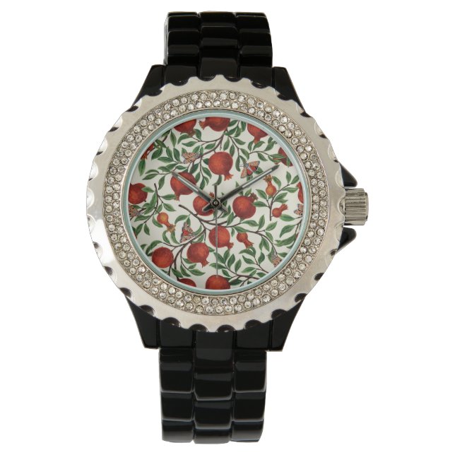 Montre Grenades et papillons Bella sur blanc (devant)