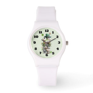 Montre Grenouille avec chapeau vert et trèfle mignon