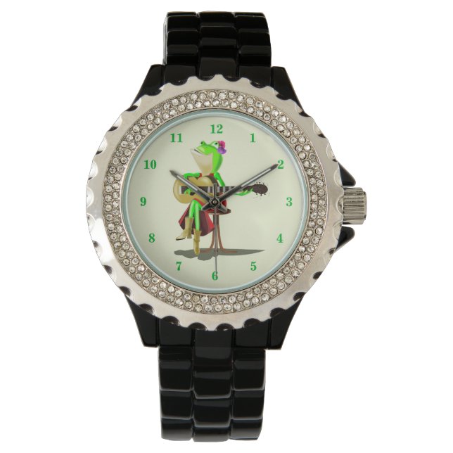 Montre Grenouille Jouer Guitare Romantique Funny Watch (devant)