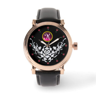 MONTRE GRIFFINS BLANC NOIR ET FLEURS GÉM MONOGRAM