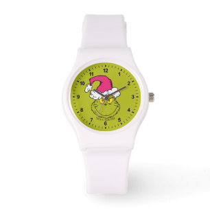 Montre Grinch avec un chapeau de Père Noël rose
