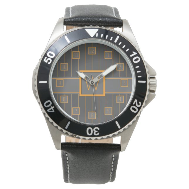 Montre Gris avec lunette à rayures orange (devant)