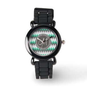 MONTRE GRIS DE CHARBON DE BOIS ET VERT CHEVRON