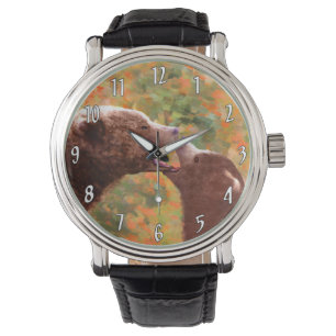 Montre Grizzly Bear Maman et Cub Peinture Faune Art