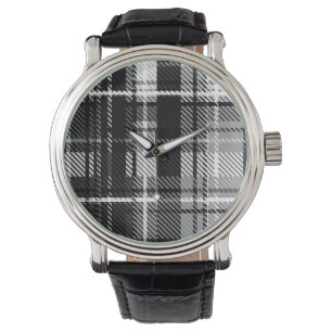 Montre Grund Black Blanc Flannel Plaid Tartan Design