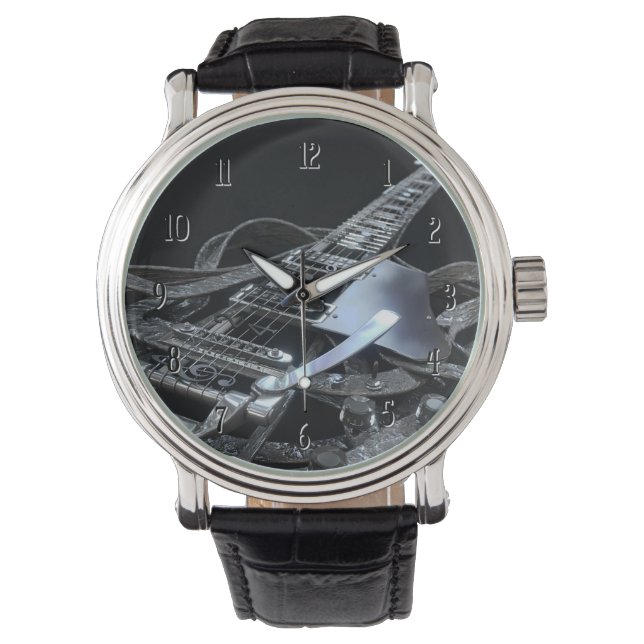 Montre Guitare électrique gris argent Montre-poignet (devant)