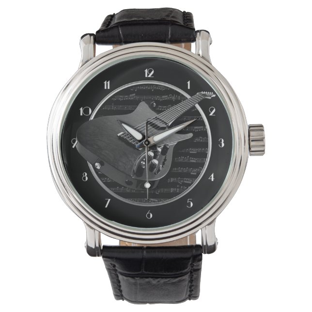 Montre Guitare électrique noir et blanc (devant)