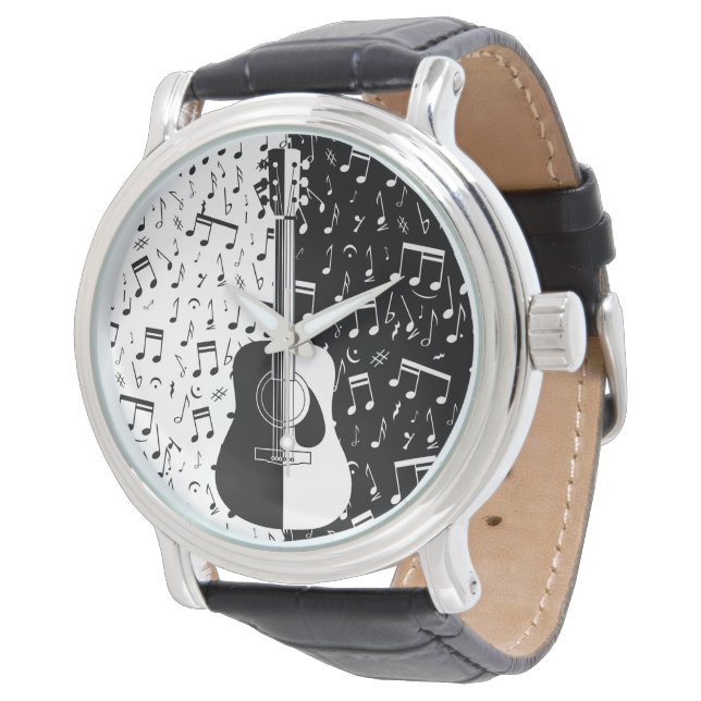 Montre Guitare moderne en noir et blanc Notes musicales M (Incliné)
