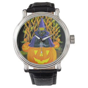 Montre Halloween, adulte, montre, noir, chat, souris,