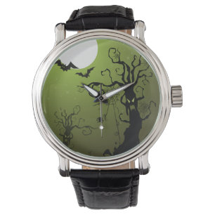 Montre Halloween arbres Éffrayants, Pleine lune, Bats Wa