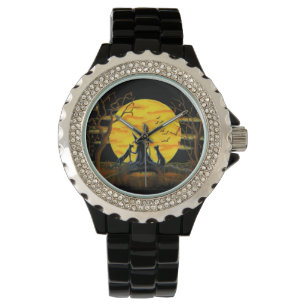 Montre Halloween, mode, montre, sorcière, noir, chats, ch